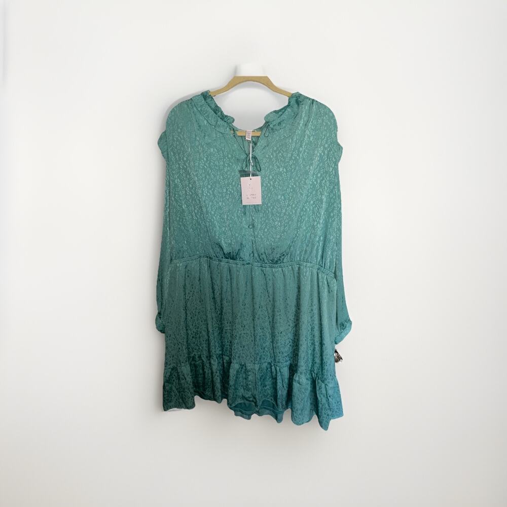 LC Lauren Conrad Aqua Blue Floral Chiffon Ruffle Long Sleeve Dress 2X NWT